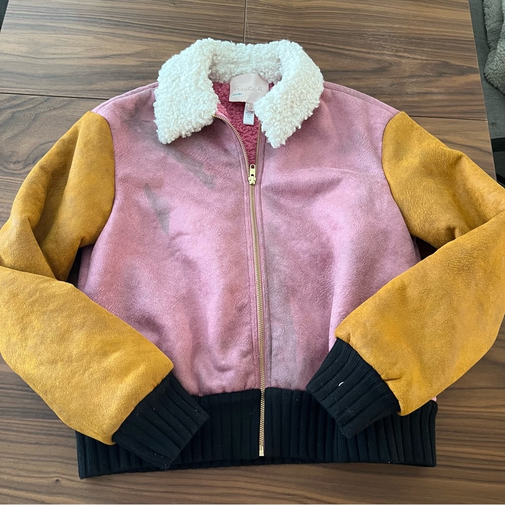 ANTHROPOLOGIE HUTCH faux suede Colorblock bomber Jacket - Picture 2 of 9